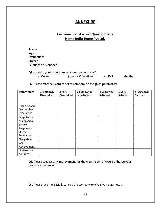consumer satisfaction questionnaire