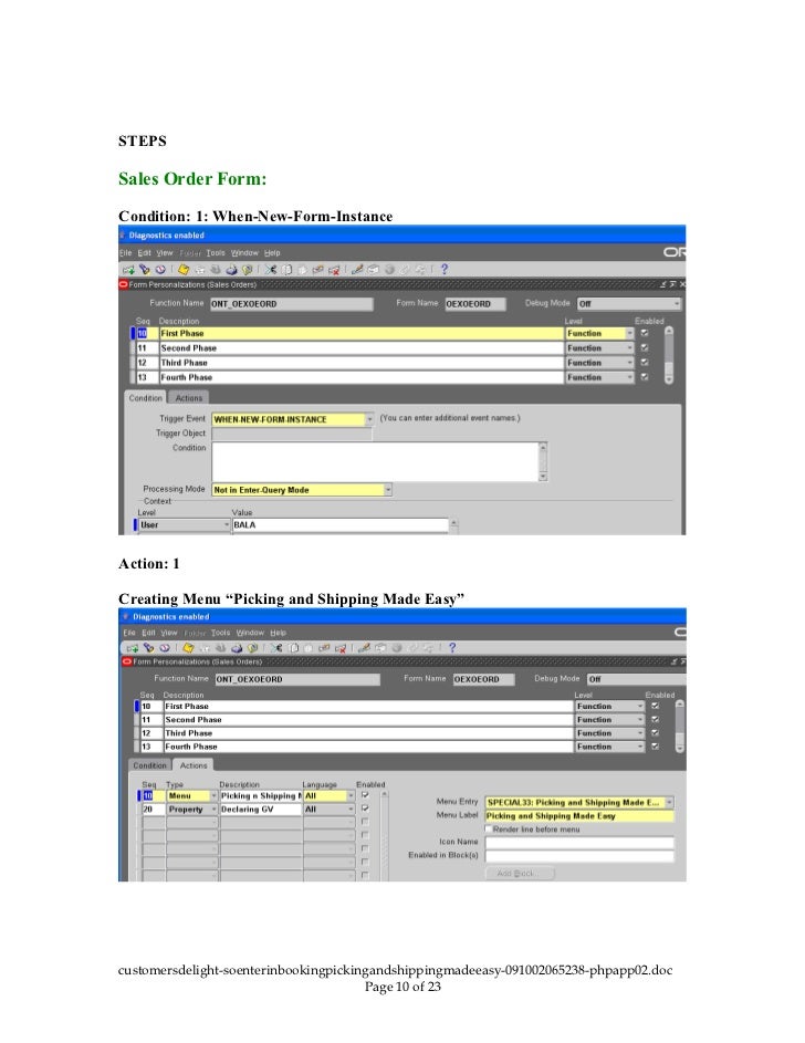 oracle applications sales order entering booking picking and shippi sales order forms