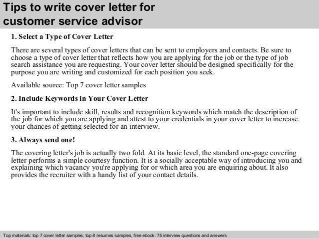 Customer Service Advisor Cover Letter