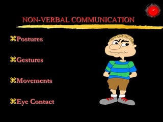 NON-VERBAL COMMUNICATION
Postures
Gestures
Movements
Eye Contact
ARISE ROBY
 