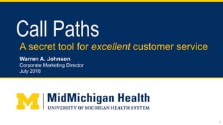 Call Paths
1
A secret tool for excellent customer service
Warren A. Johnson
Corporate Marketing Director
July 2018
 