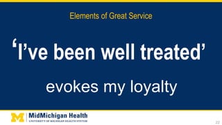 Elements of Great Service
‘I’ve been well treated’
22
evokes my loyalty
 