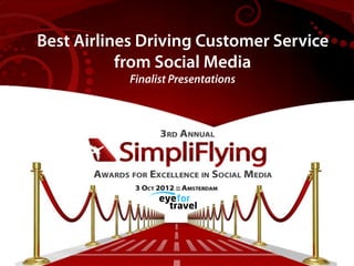 BestBest Airlines Driving Revenue
    Airlines Driving Customer Service
          from Social Media
           Finalist Presentations
 