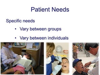 Patient Needs
Specific needs
• Vary between groups
• Vary between individuals
 