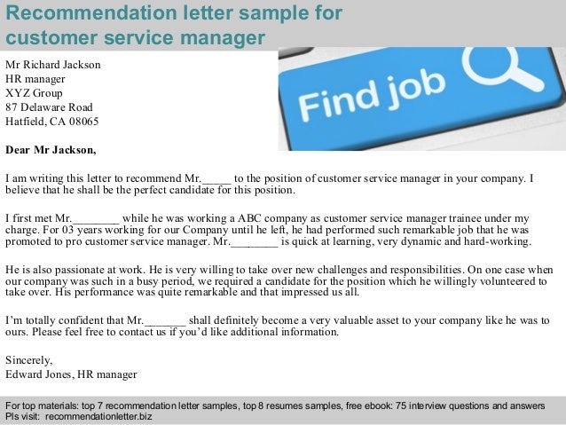 customer service manager recommendation letter recommendation letter for employee from manager