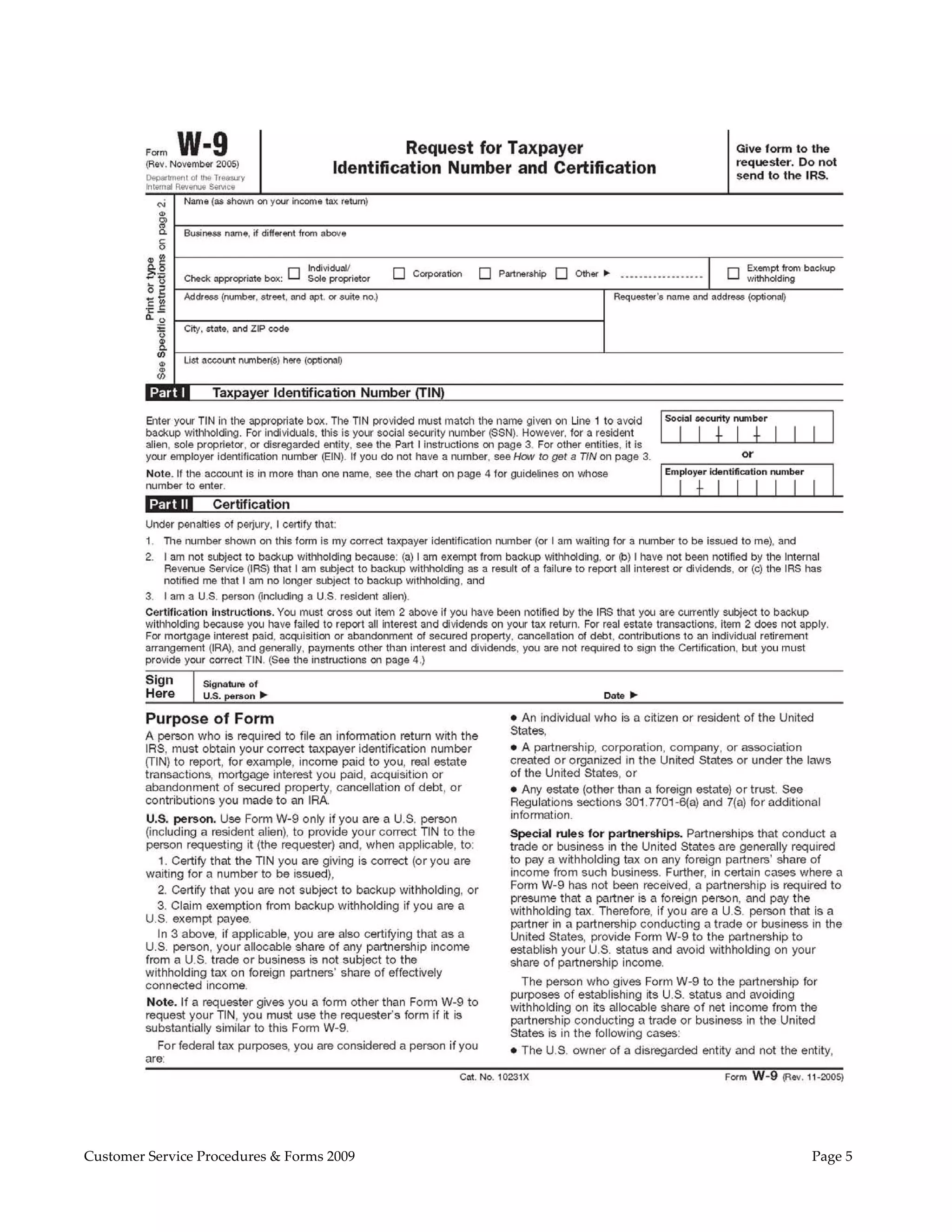  




Customer Service Procedures & Forms 2009            Page 5
 