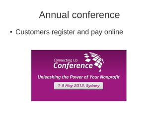 Annual conference
●   Customers register and pay online
 