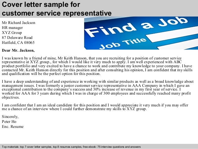 customer service representative cover letter samples