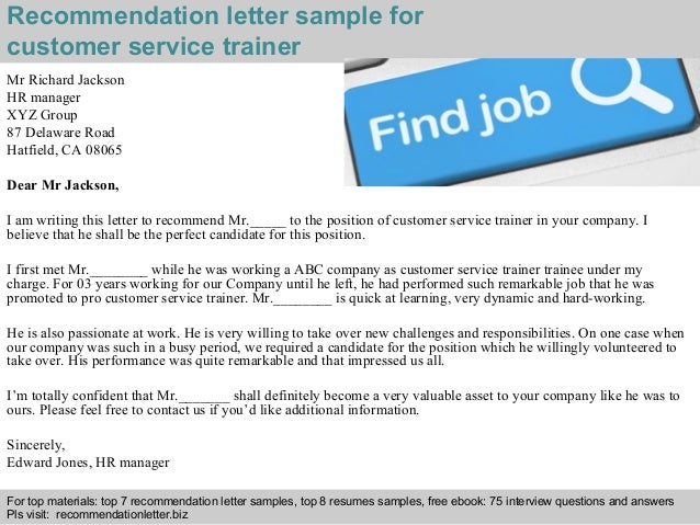 customer service trainer recommendation letter letter of recommendation for trainer