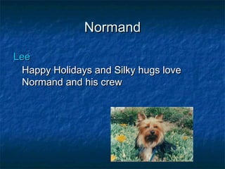 NormandNormand
LeeLee
Happy Holidays and Silky hugs loveHappy Holidays and Silky hugs love
Normand and his crewNormand and...