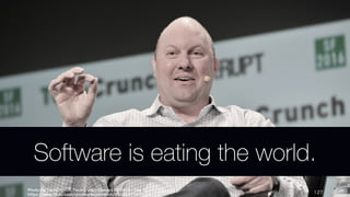 Photo by TechCrunch, TechCrunch Disrupt SF 2016 - Day 2
https://www.flickr.com/photos/techcrunch/29035377473
127
Software is eating the world.
 