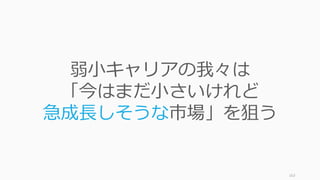 163
弱⼩キャリアの我々は
「今はまだ⼩さいけれど
急成⻑しそうな市場」を狙う
 