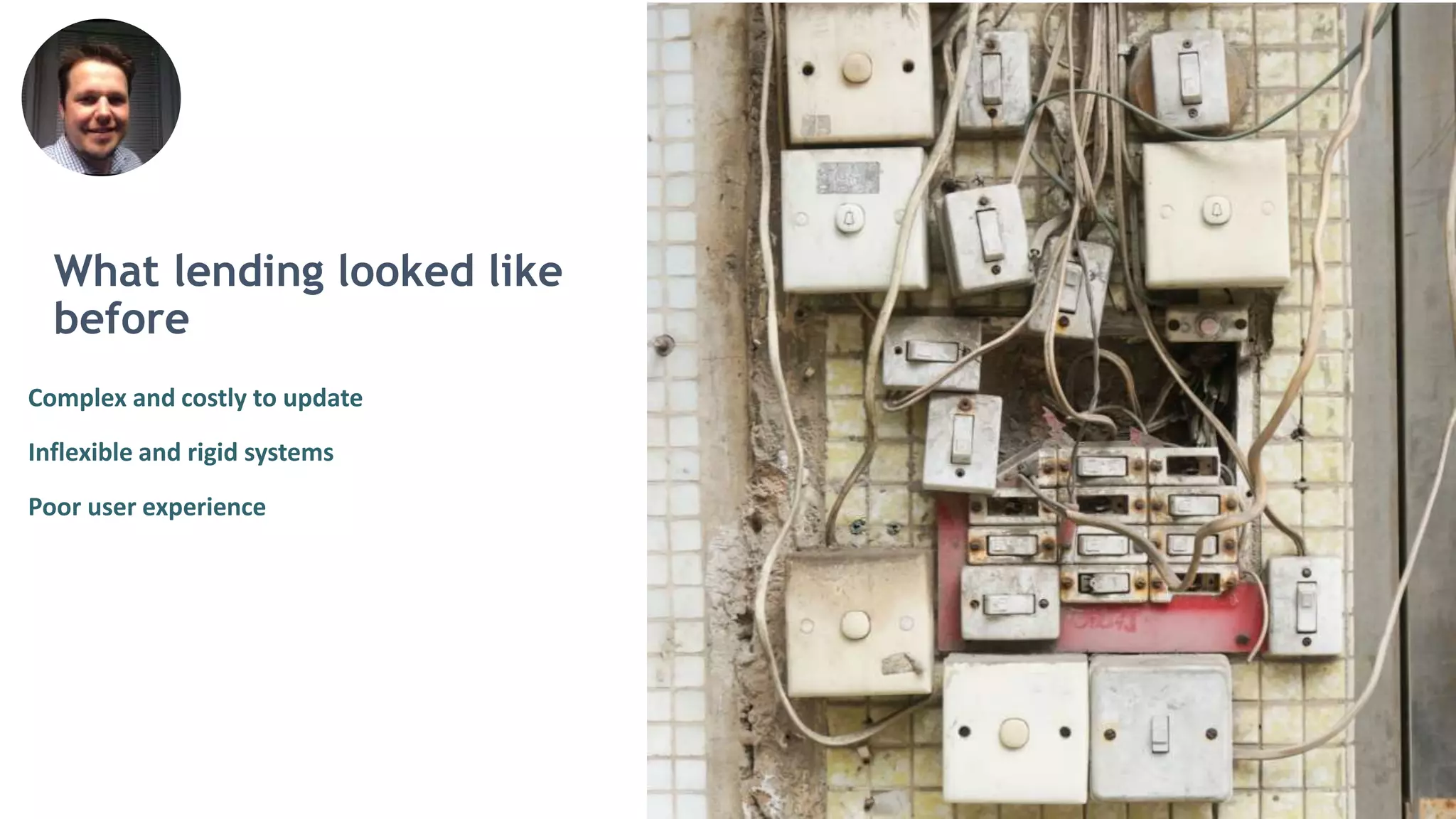 What lending looked like
before
Complex and costly to update
Inflexible and rigid systems
Poor user experience
 