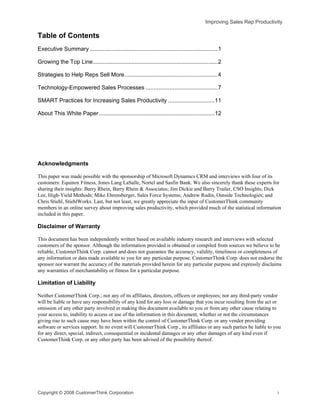 Improving Sales Rep Productivity
Table of Contents
Executive Summary.........................................................