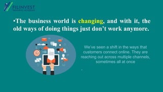 •The business world is changing, and with it, the
old ways of doing things just don’t work anymore.
.
We’ve seen a shift in the ways that
customers connect online. They are
reaching out across multiple channels,
sometimes all at once
 