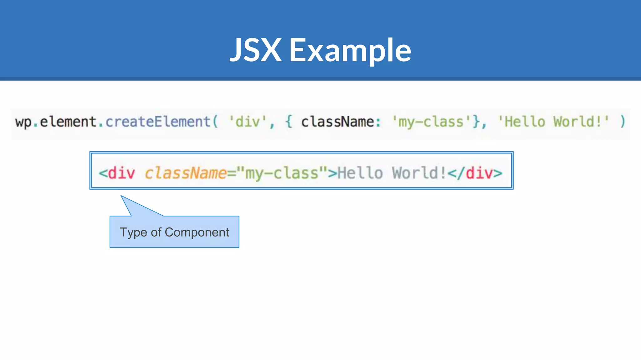 JSX Example
Type of Component
 