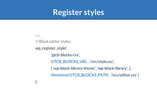 Register styles
…..
// Block editor styles.
wp_register_style(
'gtcb-blocks-css',
GTCB_BLOCKS_URL . '/src/style.css',
[ 'wp-block-library-theme', 'wp-block-library', ],
filemtime( GTCB_BLOCKS_PATH . '/src/editor.css' )
);
 