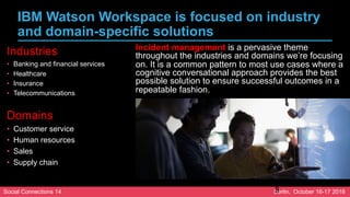 Social Connections 14 Berlin, October 16-17 2018
IBM Watson Workspace is focused on industry
and domain-specific solutions...