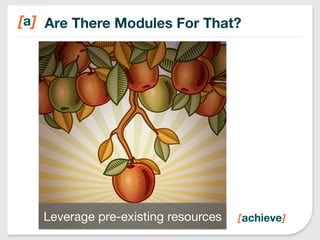 Are There Modules For That? 
Leverage pre-existing resources 
17 
 