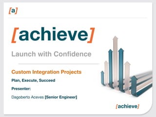 Launch with Confidence! 
Custom Integration Projects 
Plan, Execute, Succeed 
Presenter: 
Dagoberto Aceves [Senior Engineer] 
 