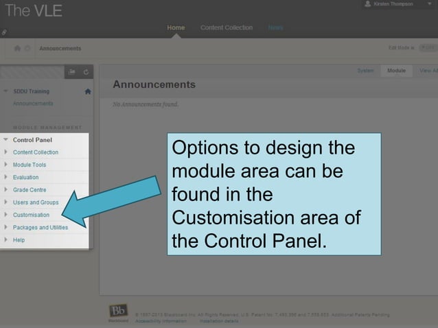 Introduction to customising your module area in Blackboard Learn 9.1 | PPT