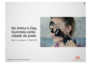 8




       No Arthur’s Day,
       Guinness pinta
       cidade de preto
       Meio e mensagem (10/08/2012)




Copyright © Prof. Me. Alexandre Rodriguez 2013
 