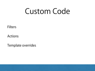 Custom Code
Filters
Actions
Template overrides
 