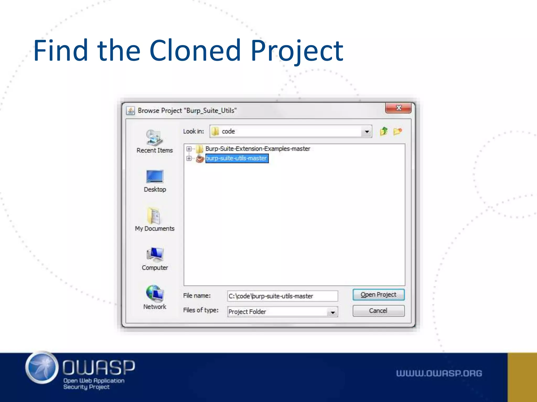 Find the Cloned Project
 