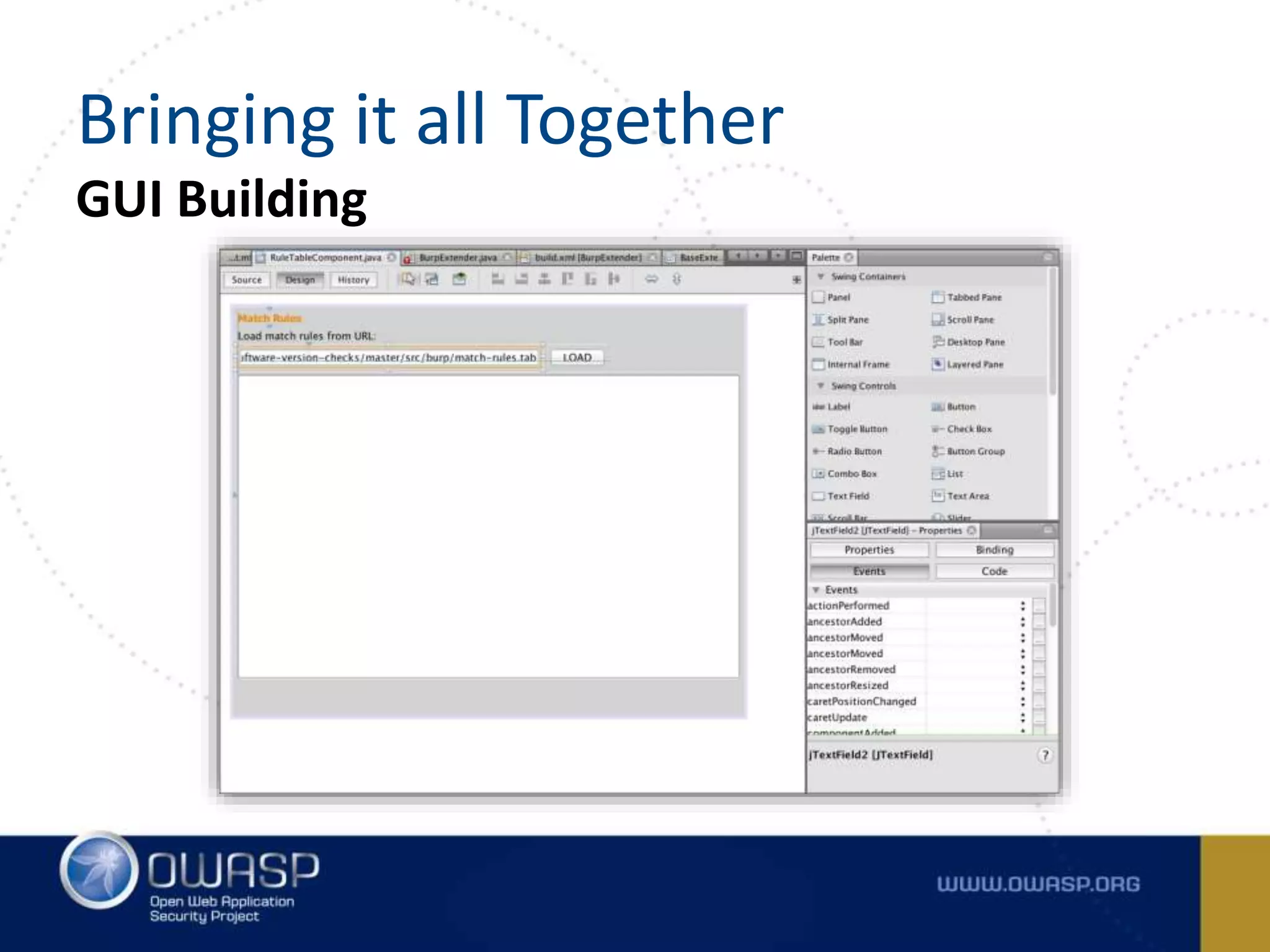 Bringing it all Together
GUI Building
 