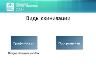 Виды скинизации Designer-developer workflow Графическая Программная 