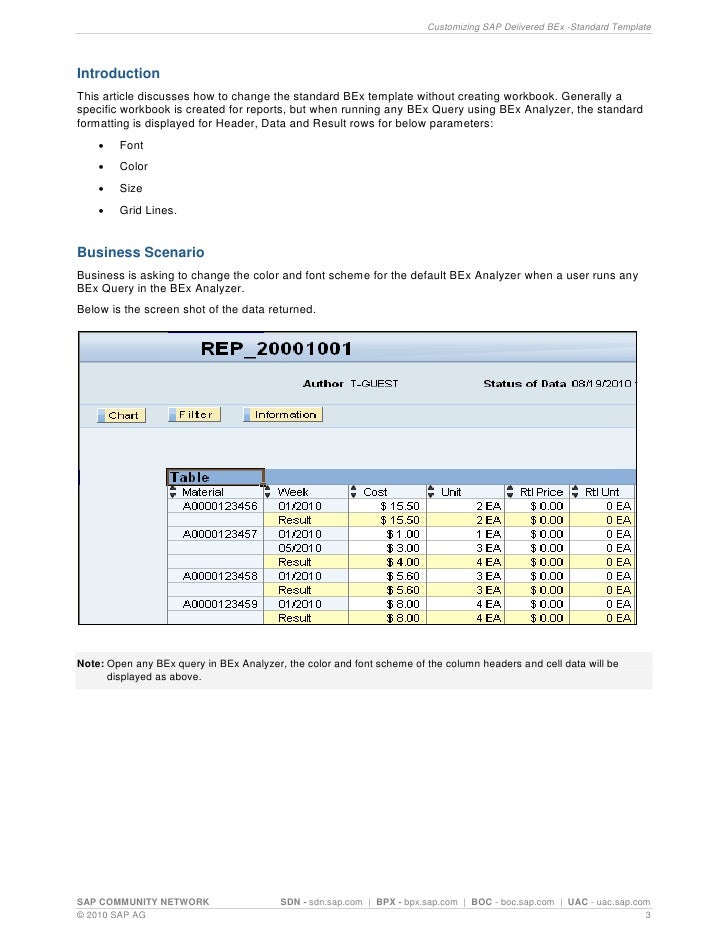 Customizing sap template bex