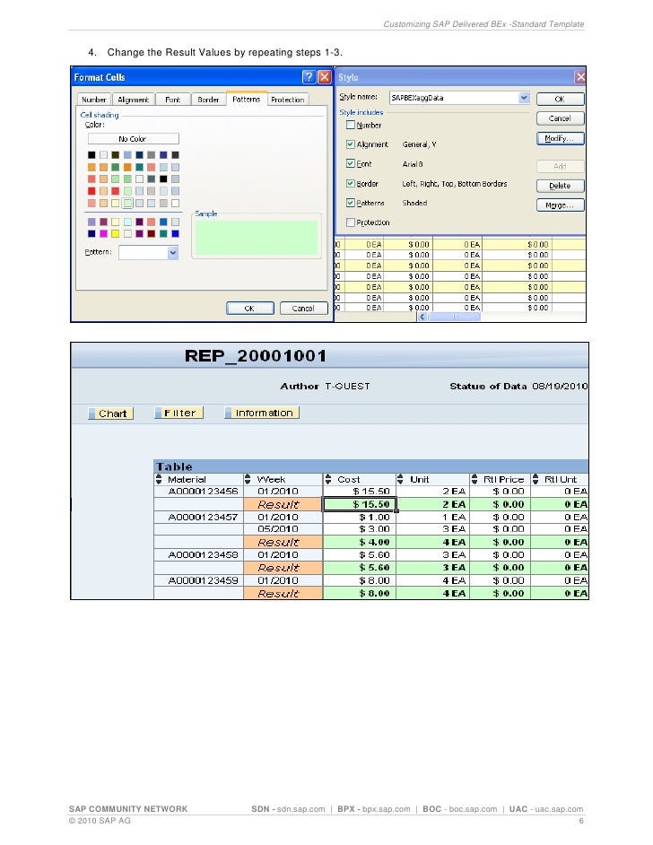 Customizing sap template bex