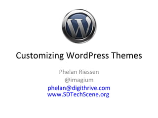 Customizing WordPress Themes Phelan Riessen @imagium [email_address] www.SDTechScene.org   