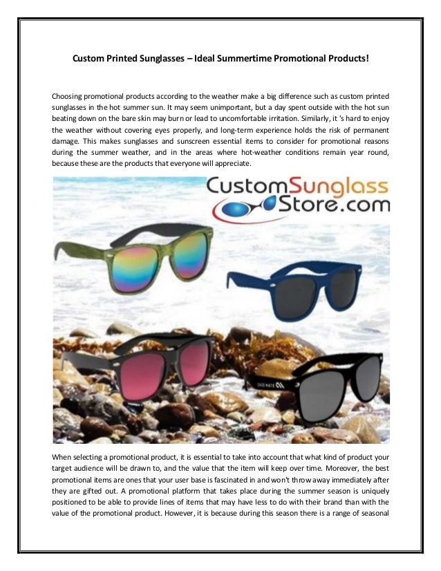 Custom printed sunglasses ideal summertime promotional products!
