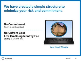 Because your website generates the highest net revenue of any channel, an investment to maximize website bookings will improve your economics. 9/14/201112choose slide 11 OR 12Full Service PropertyAverage Revenue per booking – net revenue to hotelProperty websites drive the highest ADR