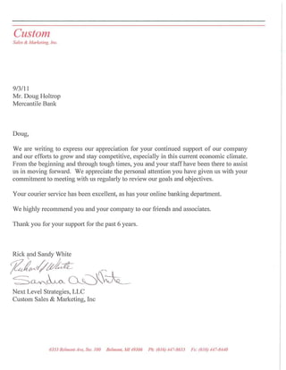 Custom Sales & Marketing Letter of Recommendation