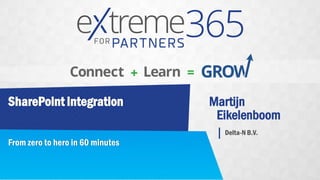 From zero to hero in 60 minutes
Martijn
Delta-N B.V.
Eikelenboom
SharePoint integration
 