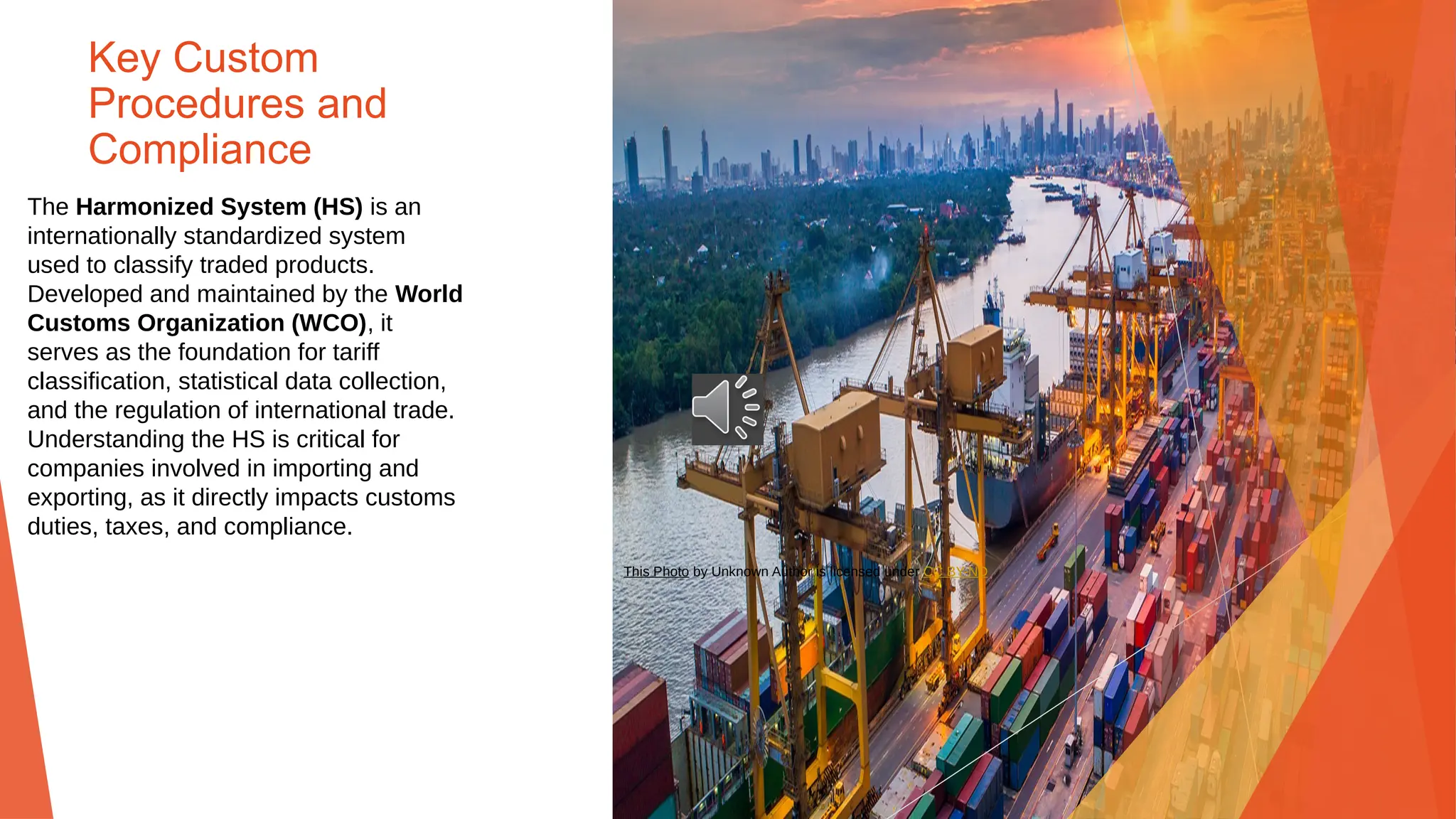 Key Custom
Procedures and
Compliance
The Harmonized System (HS) is an
internationally standardized system
used to classify traded products.
Developed and maintained by the World
Customs Organization (WCO), it
serves as the foundation for tariff
classification, statistical data collection,
and the regulation of international trade.
Understanding the HS is critical for
companies involved in importing and
exporting, as it directly impacts customs
duties, taxes, and compliance.
This Photo by Unknown Author is licensed under CC BY-ND
 
