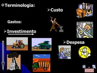 Gastos: Terminologia: Investimento Custo Despesa 