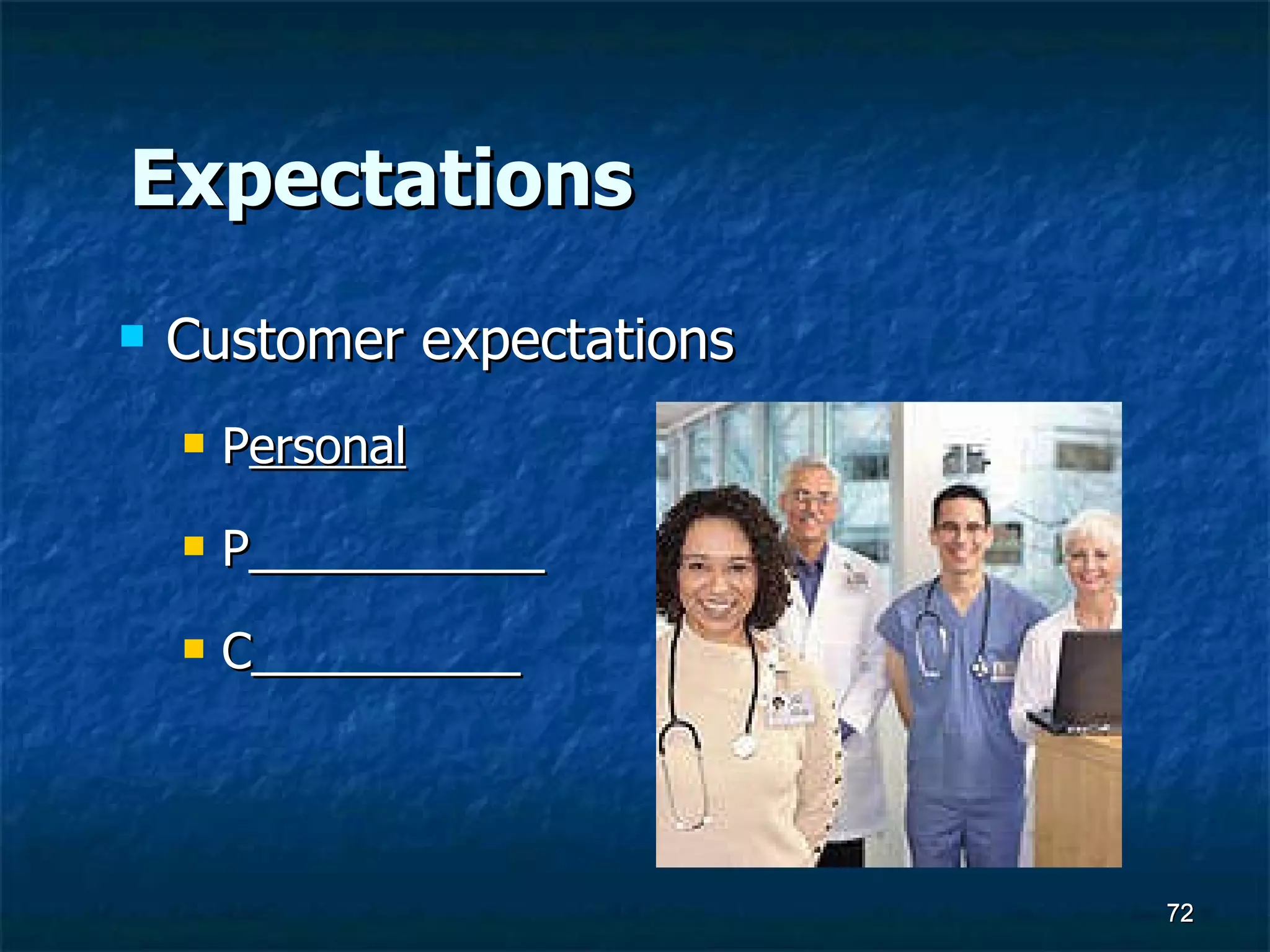 Expectations Customer expectations P ersonal P___________ C__________ 