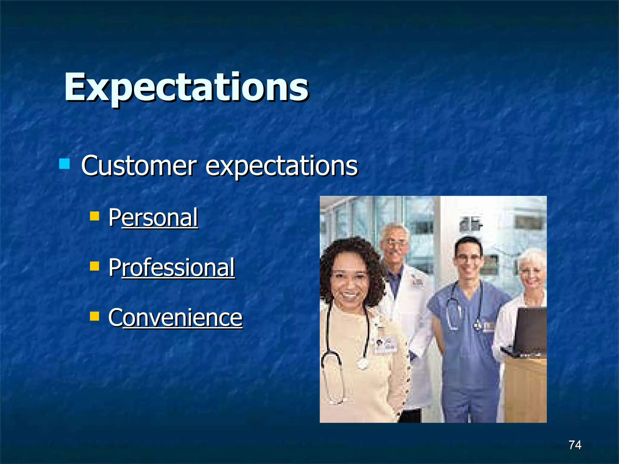Expectations Customer expectations P ersonal P rofessional C onvenience 