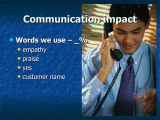 Communication impact Words we use – _% empathy praise  yes  customer name 