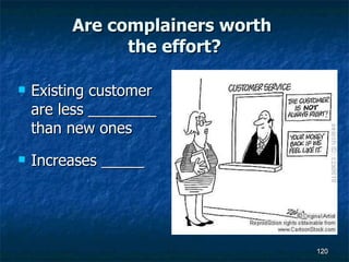 Are complainers worth  the effort? Existing customer are less ________ than new ones Increases _____  