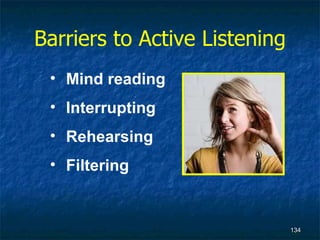 Barriers to Active Listening Mind reading Interrupting Rehearsing Filtering 