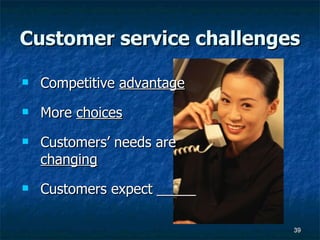 Customer service challenges Competitive  advantage More  choices   Customers’ needs are  changing Customers expect _____ 