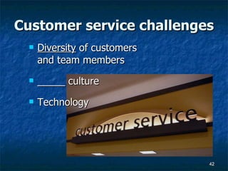 Customer service challenges Diversity  of customers and team members _____ culture Technology 