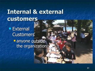 Internal & external customers External Customers anyone  outside  the organization 