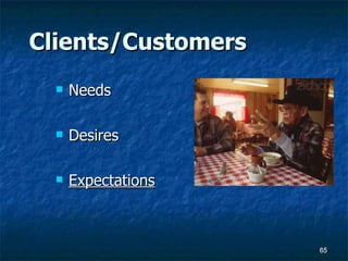 Clients/Customers Needs Desires  Expectations   