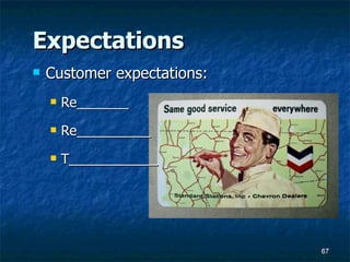Expectations Customer expectations: Re_______ Re__________ T____________  