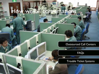 How we kill conversations FAQs Trouble Ticket Systems Outsourced Call Centers 